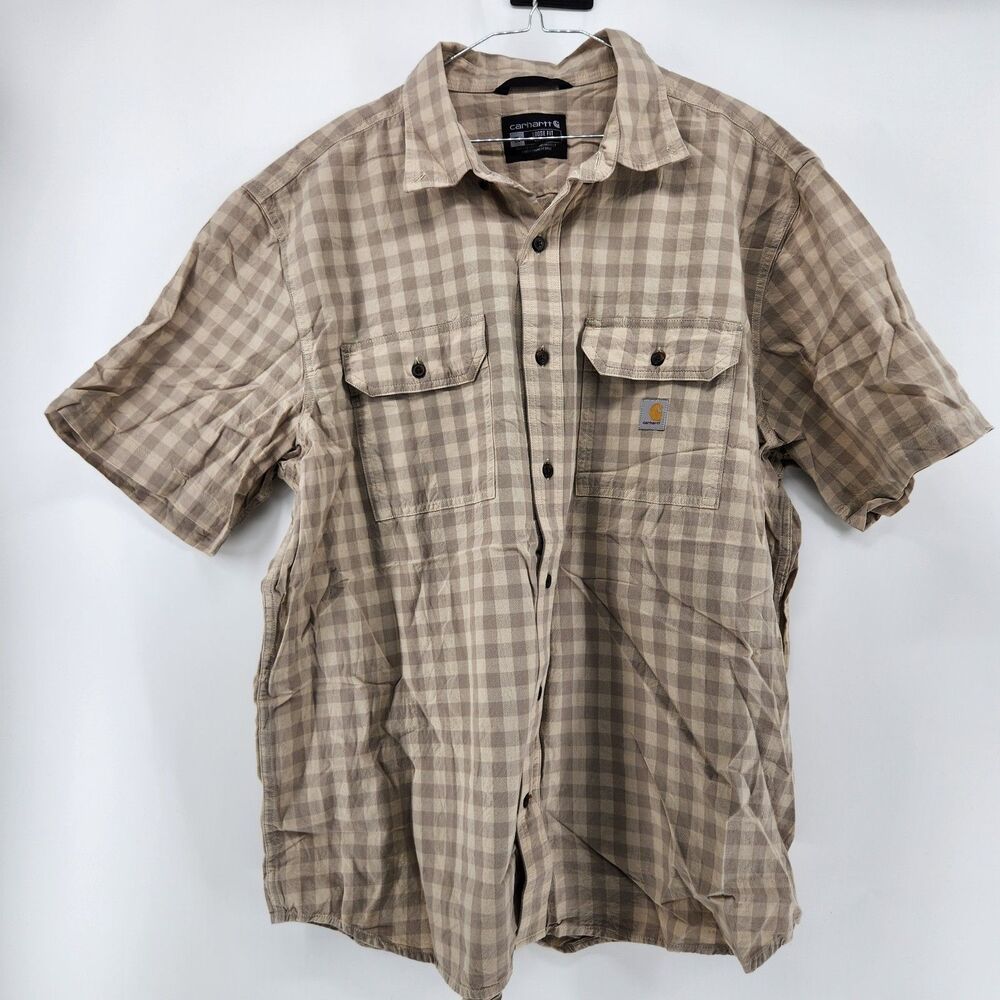Carhartt Men's XL Brown Plaid Short Sleeve Button‎ Down Pocket Shirt